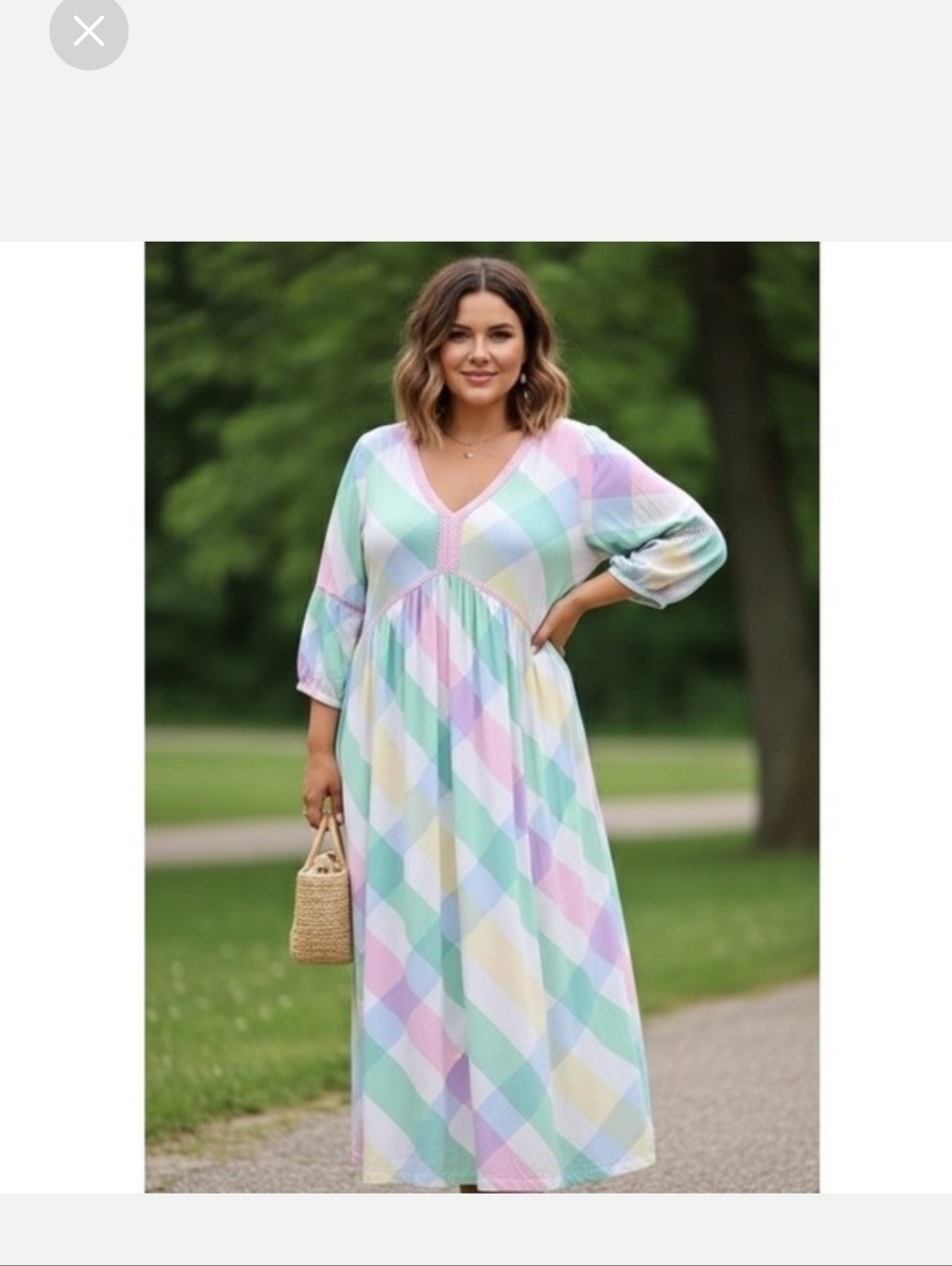 crown & ivy Pastel Plaid Maxi Dress with Pink Crochet Trim